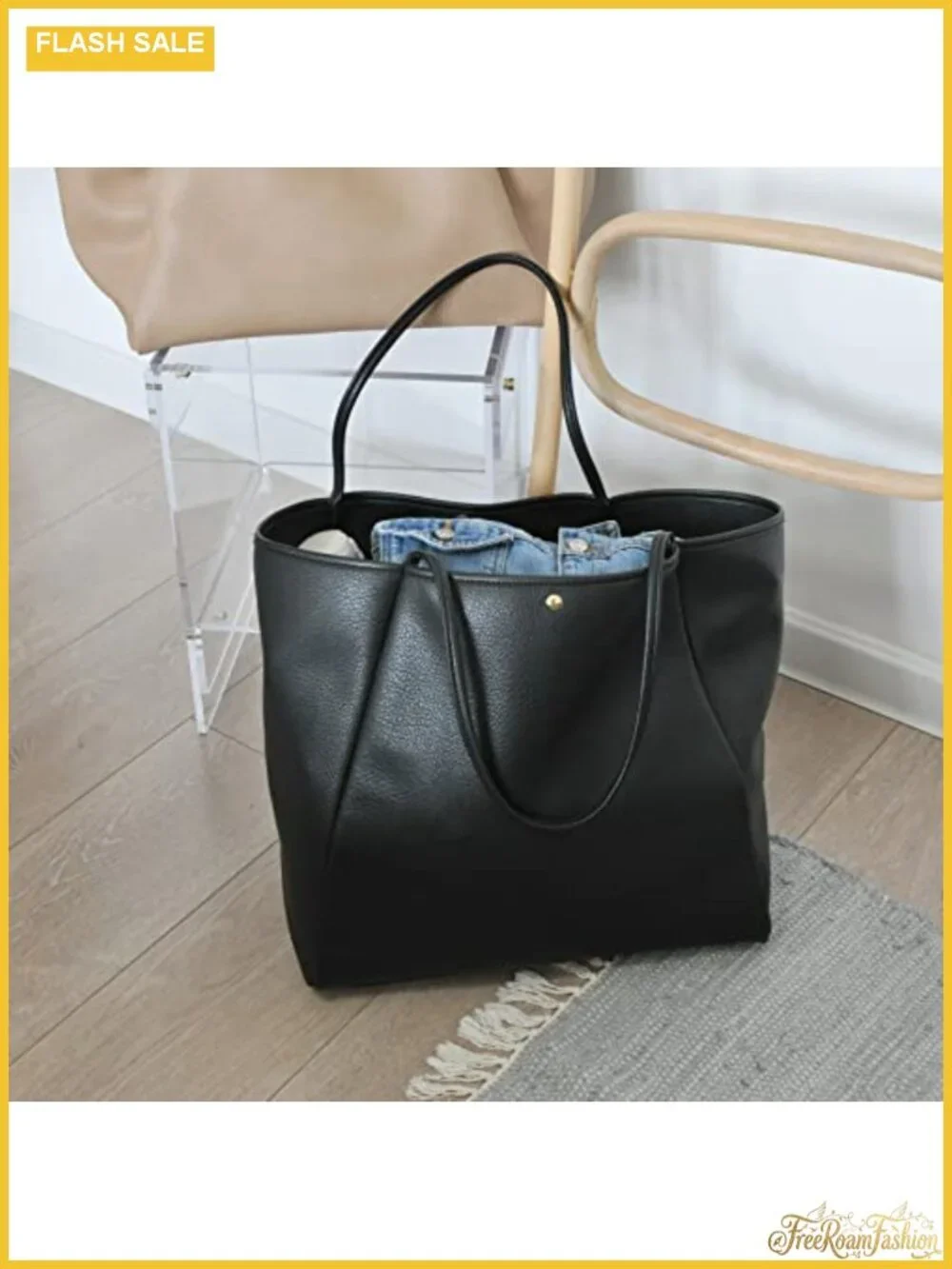 Oversize PU Leather Tote Women Weekender Bag Shopper Handbag Travel Purse